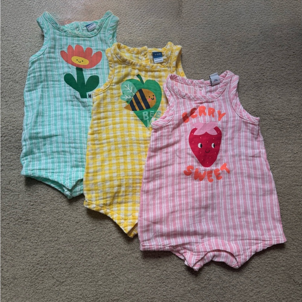 Old Navy Baby Rompers - Set of 3 - Bee, Flower, & Berry